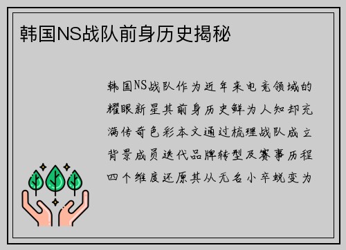 韩国NS战队前身历史揭秘